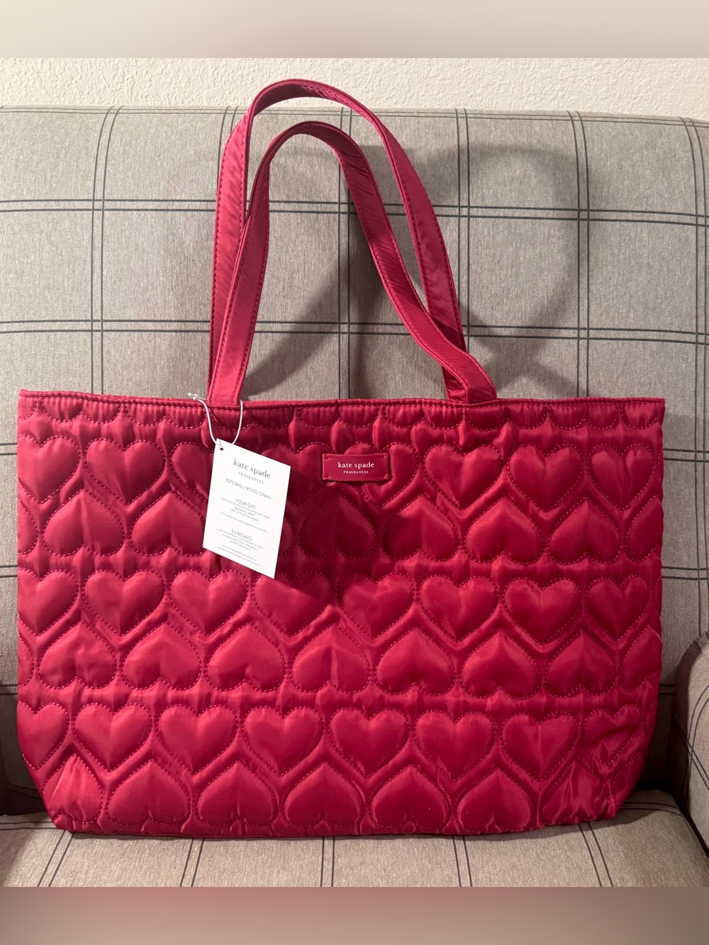 kate spade Quilted Heart-Pattern Tote in Deep Pink